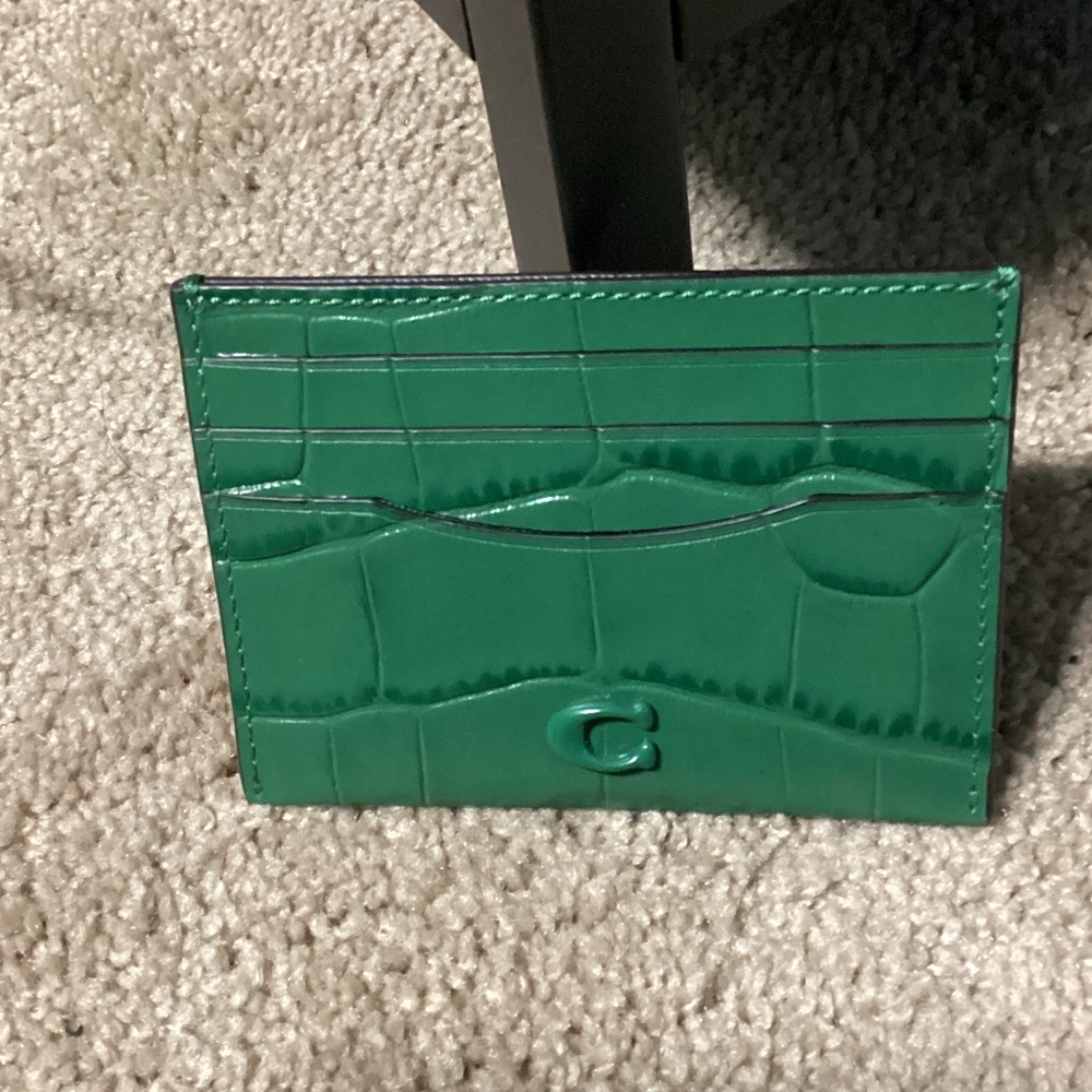 Coach Emerald Croc-Embossed Leather Card Holder